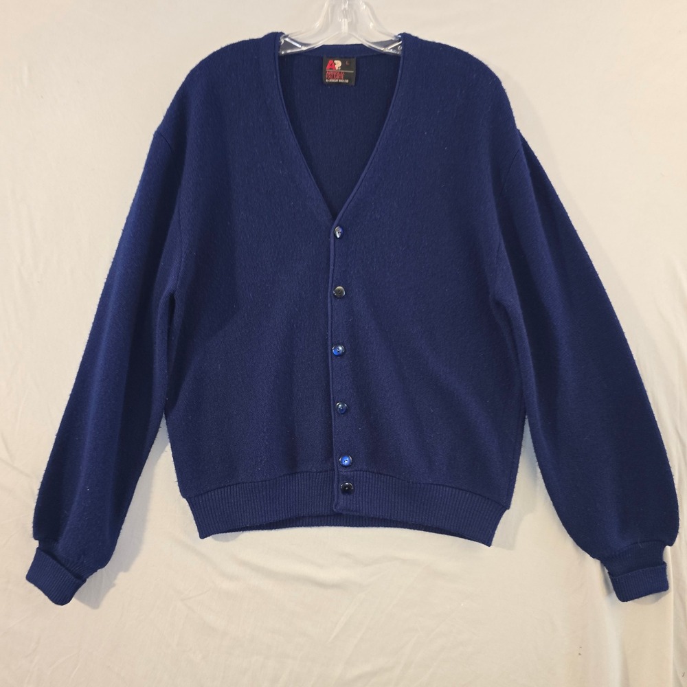 Arnold Palmer Cardigan Sweater Large Mens Navy Blue Vintage Robert Bruce Orlon